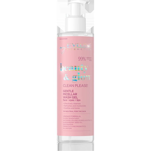 Eveline Beauty & Glow Clean Please! Pielęgnujący Żel Micelarny do Mycia Twarzy Oczu i Ust 200ml