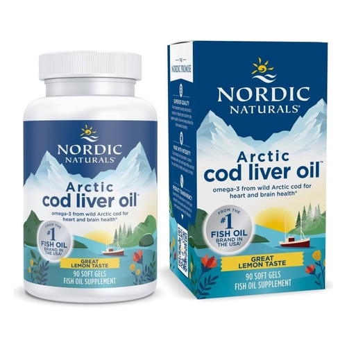 Nordic Naturals Arctic Cod Liver Oil 750mg Lemon For Heart and Brain Health 90 Softgels