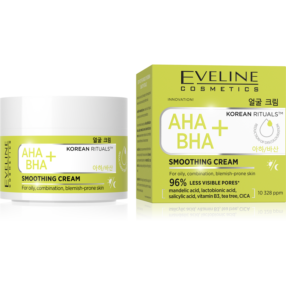 Eveline Korean Rituals AHA BHA+ Wygładzający Krem dla Skóry Tłustej Mieszanej i Problematycznej 50ml
