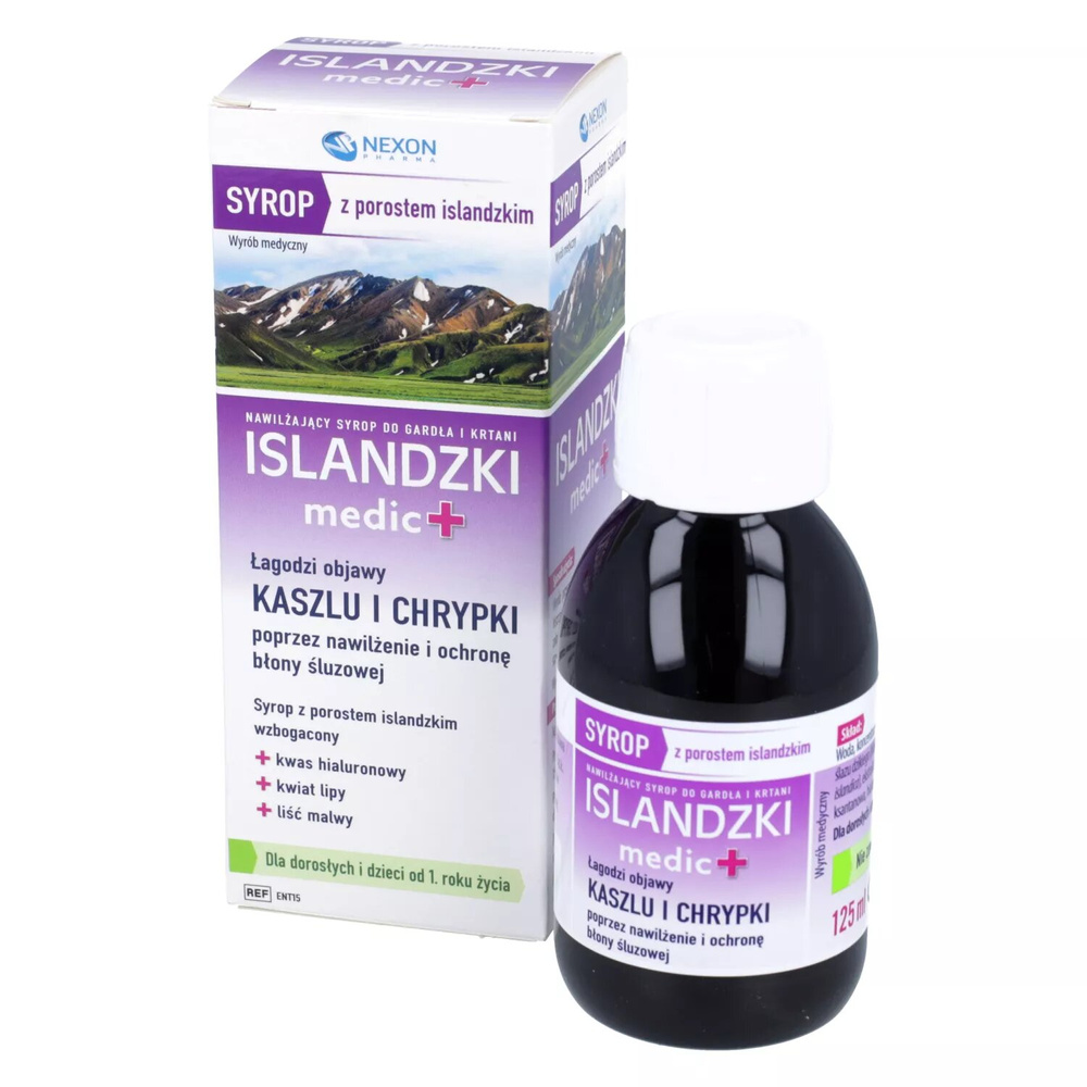 Nexon Pharma Syrop Islandzki Medic + Łagodzi Objawy Kaszlu i Chrypki dla Dorosłych i Dzieci powyżej 1 Roku Życia 125ml