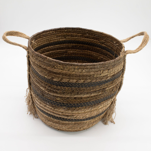 Bananna Leaf & Seagrass Large Baskets - Natural Browns- Set of 3