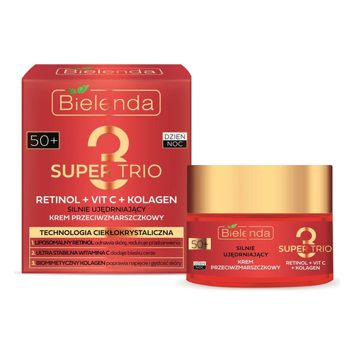 Bielenda Super Trio 3 Retinol Vit.C Kolagen Silnie Ujędrniający Krem Przeciwzmarszczkowy 50+ na Dzień i na Noc 50ml