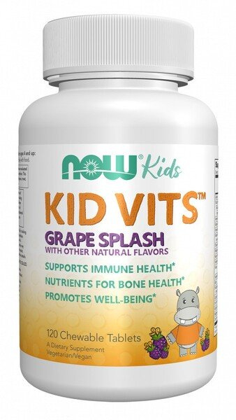NOW Foods Kid Vits Grape Splash Witaminy dla Dzieci do Żucia Na Odporność i Zdrowe Kości 120 Tabletek