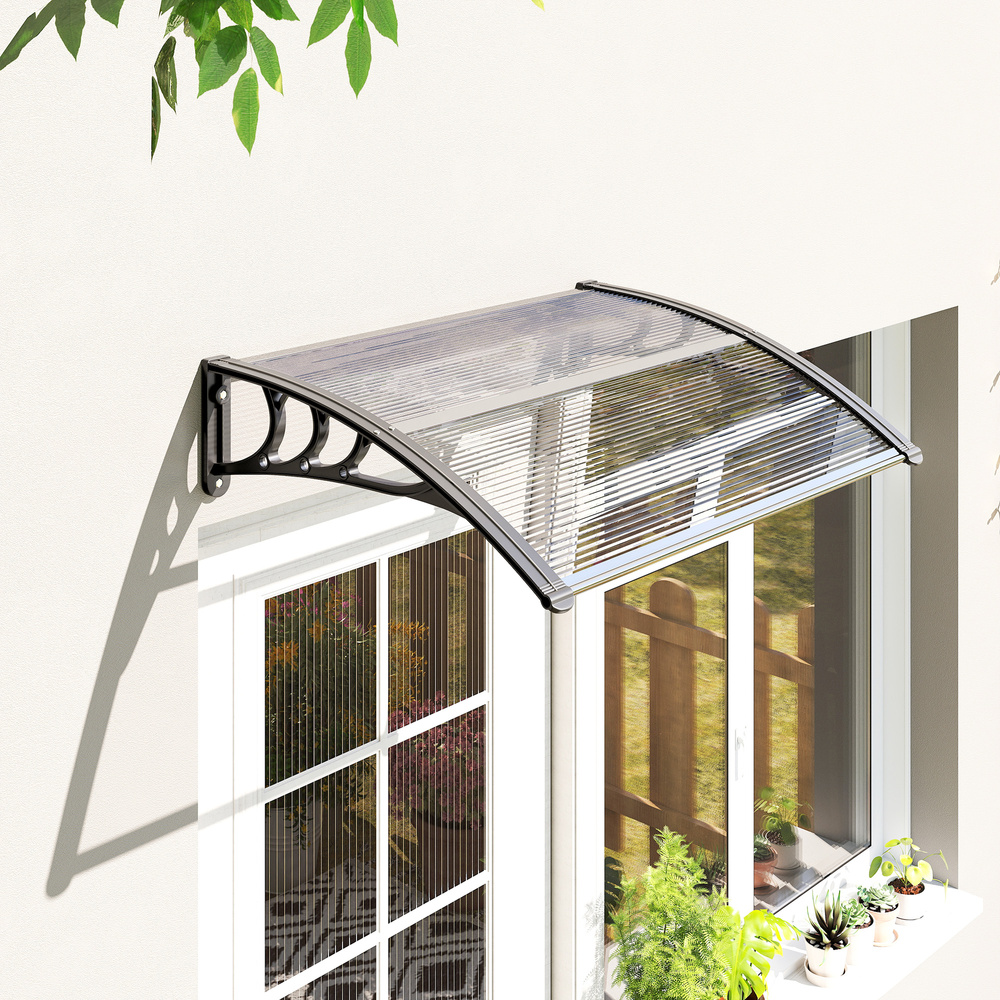 Outsunny Front Door Canopy Outdoor Awning Aluminium Rigid Plastic Polycarbonate Rain Shelter UV Water Rain Resistant 120 x 75cm White