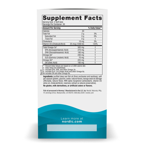 Nordic Naturals Complete Omega-D3 565mg Wspiera Układ Odpornościowy Serce i Pracę Mózgu Smak Cytrynowy 60 Kapsułek