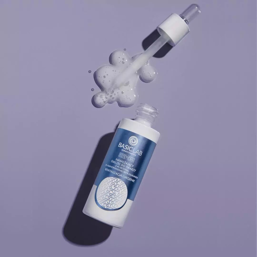 BasicLab Dermocosmetics Nawilżający Emu-Żel do Twarzy z 4% Ektoiną 2% Aminokwasami i Beta-Glukanem Rewitalizacja i Ukojenie na Dzień i na Noc 30ml
