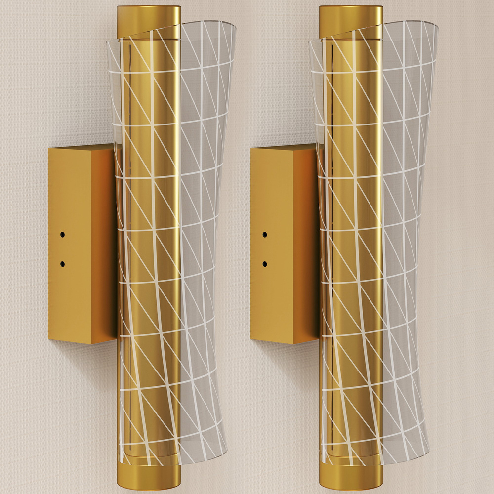 HOMCOM Led Wall Lamp 2 Pack, 9W Modern Indoor Geometric Mesh Wall Light, Colour Temperature Adjustable 3000K/4000K/6500K for Bedroom, Living Room, Hallway, Stairs, Gold Tone