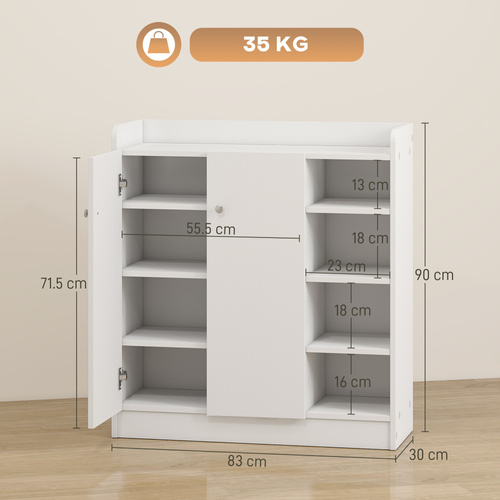 HOMCOM Shoe Storage Cabinet Two Doors w/ Adjustable 4 Shelves Cupboard Footwear Rack Stand Organiser Hallway White
