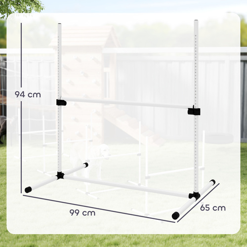 PawHut 4 Pieces Dog Agility Training Equipment, Adjustable Height Jumps Hurdle with Carrying Bag for Outdoor, White