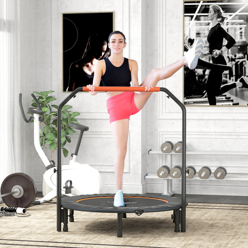 HOMCOM 48" Foldable Mini Fitness Trampoline, with Adjustable Foam Handle, Orange