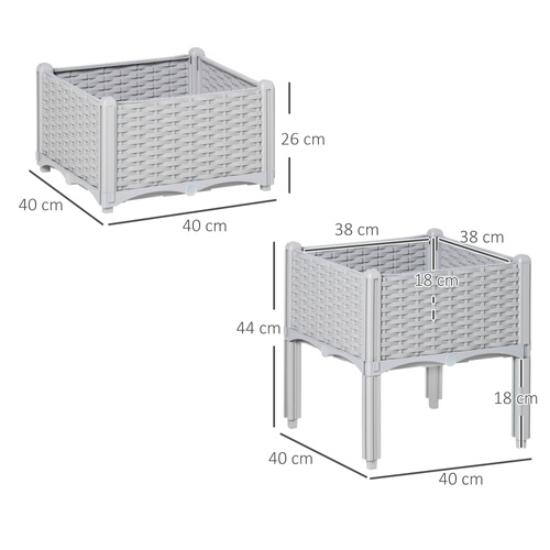 Outsunny Set of Two Rattan-Effect Planters - Grey