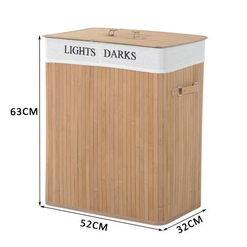 HOMCOM 100L Collapsible Natural Wood Laundry Hamper Organizer Clothes Washing Basket Bin Storage Box w/Lid Removable Lining 52x32x63cm, Wood Color