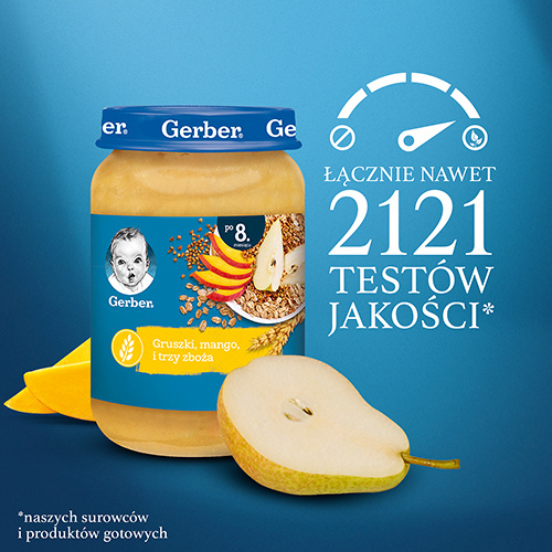 Gerber Gruszki Mango i Trzy Zboża dla Niemowląt po 8. Miesiącu Życia 190g