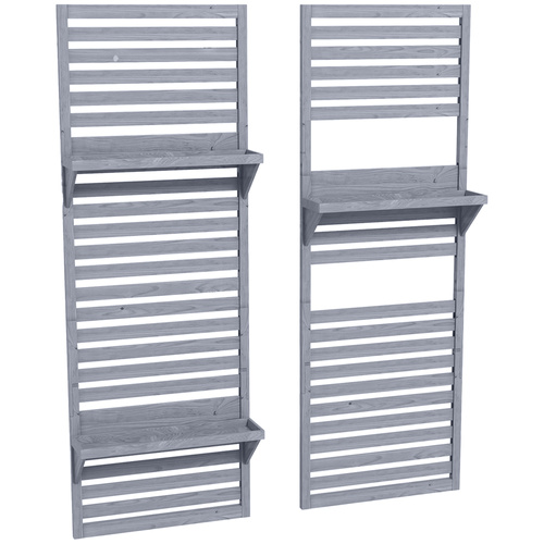 Outsunny Wall Mounted Plant Stands Set of 2, Fir Wood Flower Stand with Shelves and Slatted Trellis for Patio, Balcony, Porch