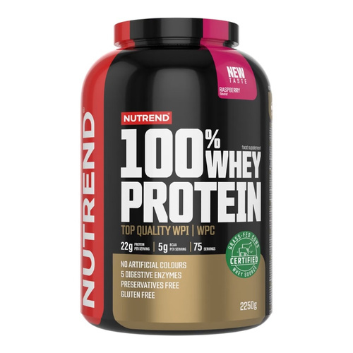 Nutrend 100% Whey Protein Malinowe Białko Serwatkowe w Proszku Na Wzrost i Regenerację Mięśni 2250g