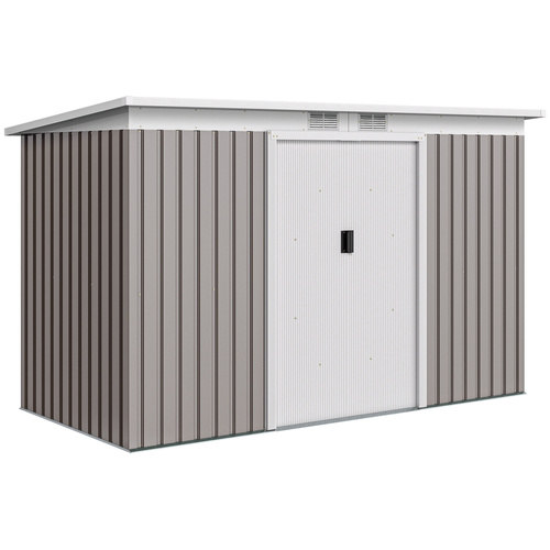 Outsunny Corrugated Garden Metal Storage Shed Outdoor Equipment Tool Box with Kit Ventilation Doors 9x 4FT Light Grey