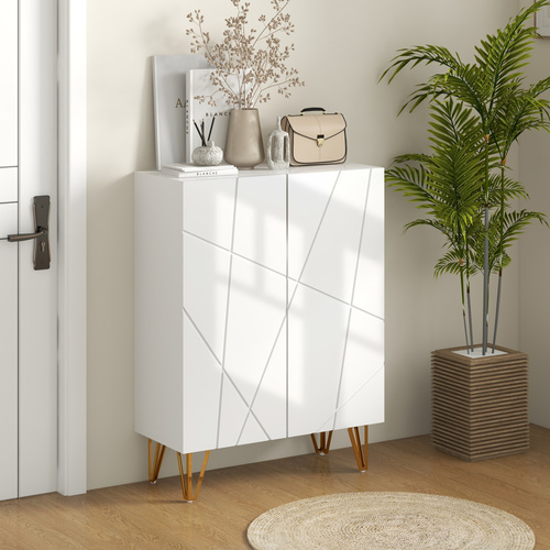 HOMCOM Narrow Shoe Storage Cabinet with Soft-Close Hinges and Adjustable Shelves for 15-20 Pairs of Shoes, White