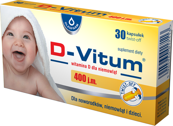 Oleofarm D-Vitum Vitamin D for Babies 400 IU 30 Twist-Off Capsules