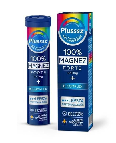 Plusssz 100% Magnesium Forte B Complex for the Heart and Circulatory System Stress and Well-Being Effervescent Tablets with Orange and Grapefruit Flavor 20 Pieces Best Before 20.11.26
