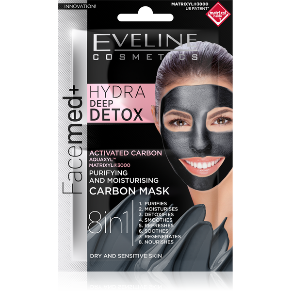 Eveline Facemed+ Hydra Deep Detox 8in1 Cleansing Moisturizing Carbon Mask 7ml Best Before 30.10.26