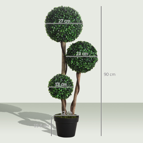 HOMCOM Decorative Artificial Tree Boxwood Ball Topiary Tree in Pot, Fake Plant for Home Indoor Outdoor Decor, 90 cm, Dark Green