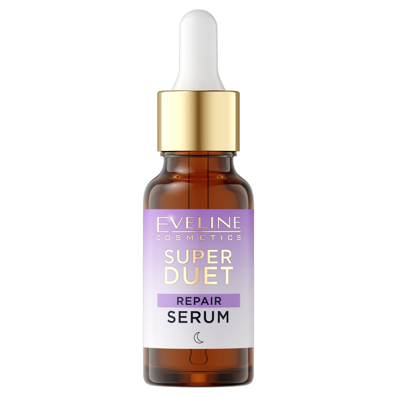 Eveline Super Duet Repair Skoncentrowane Serum Naprawcze z 2% Retinolem i Compleksem Skwalanu dla Skóry Suchej i Dojrzałej na Noc 18ml