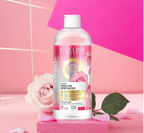 Eveline Facemed Tonning Micellar Rose Water Face Detox Waterproof Makeup 400ML