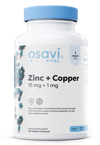 Osavi Cynk + Miedź, 15mg + 1mg Na Wsparcie Odporności i Zdrową Skórę 120 Wegańskich Kapsułek