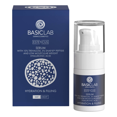BasicLab Serum z Trehalozą 10% i 5% Peptydem Nawilżenie i Wypełnienie na Dzień i na Noc 15ml