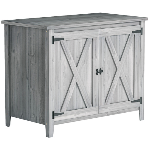 Outsunny Wooden Garden Shed, Outdoor Fir Wood Storage Shed with Shelf and Double Doors, Light Grey