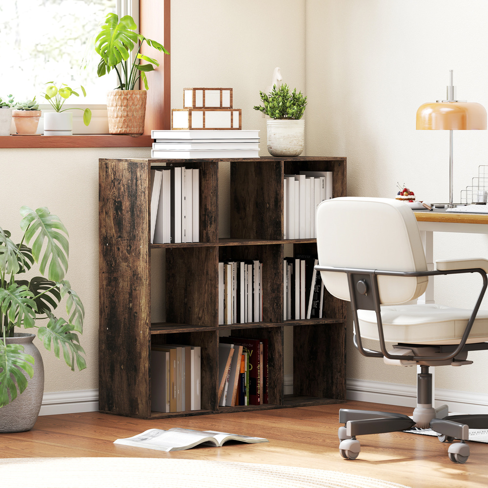 HOMCOM Nine-Cube Storage Shelf - Rustic Brown