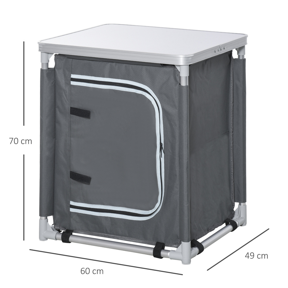 Outsunny 2-Shelf Camping Cupboard Camping Kitchen Station Cook Table Aluminum, Storage Organiser for BBQ Party Picnics Backyards with Carrying Bag
