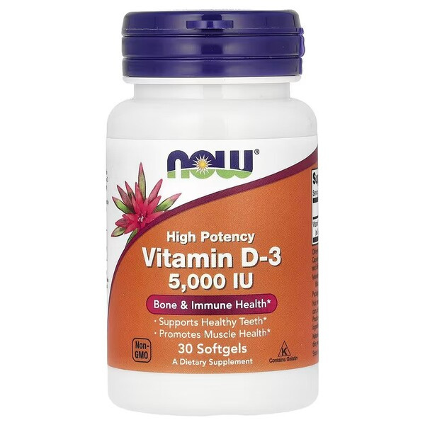 Now Foods Vitamin D-3 5000 IU 120 Supports Muscle, Immune System and Brain Function 30 Softgels