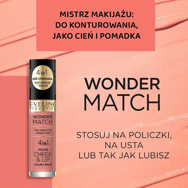 Eveline Wonder Match Cheek & Lip 4w1 Róż i Pomadka w Płynie Nr 5 4,5ml
