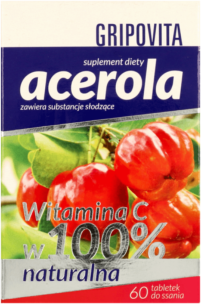 Grinovita Acerola Witamina C w 100% Naturalna na Układ Odpornościowy i Nerwowy 60 Tabletek