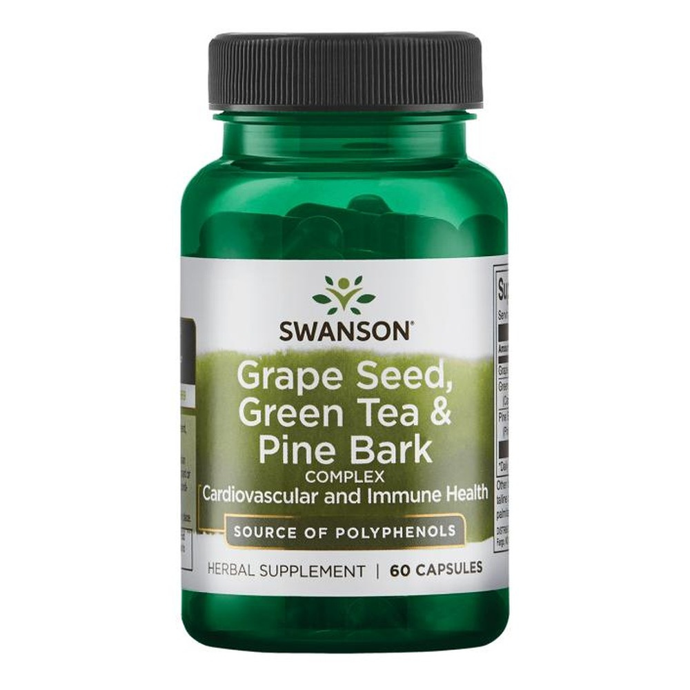 Swanson Grape Seed Green Tea & Pine Bark Complex Pestki Winogron Zielona Herbata i Sosna 60 Kapsułek