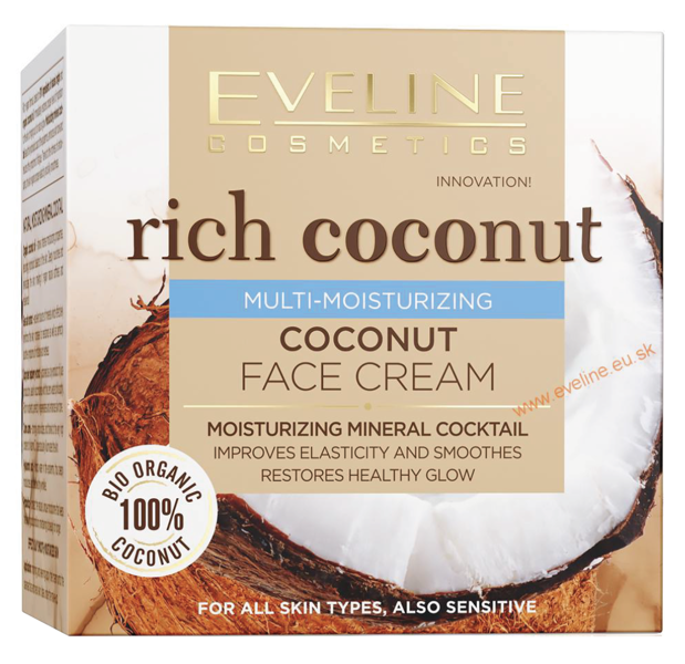 Eveline Rich Coconut Kokosowy Multi-Nawilżający Krem do Twarzy do Każdego Rodzaju Cery 50ml