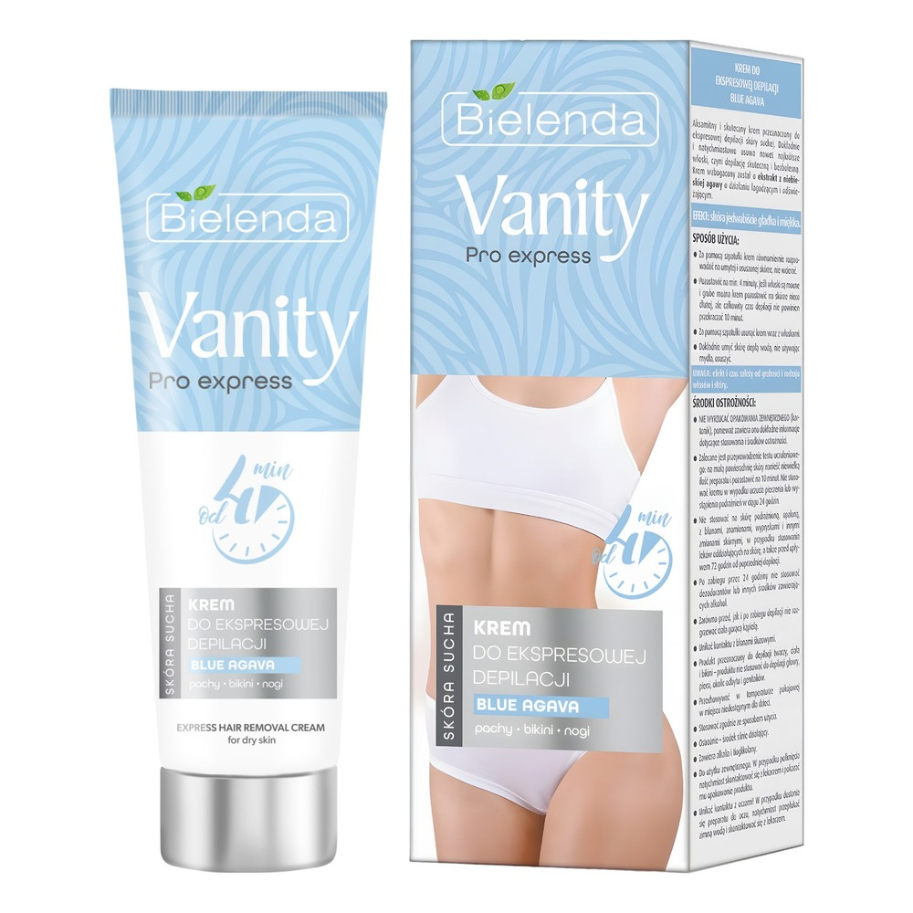 Bielenda Vanity Pro Ekspresowy Krem do Ekspresowej Depilacji dla Skóry Suchej Bikini pod Pachami Nogi z Agawą Niebieską 75ml