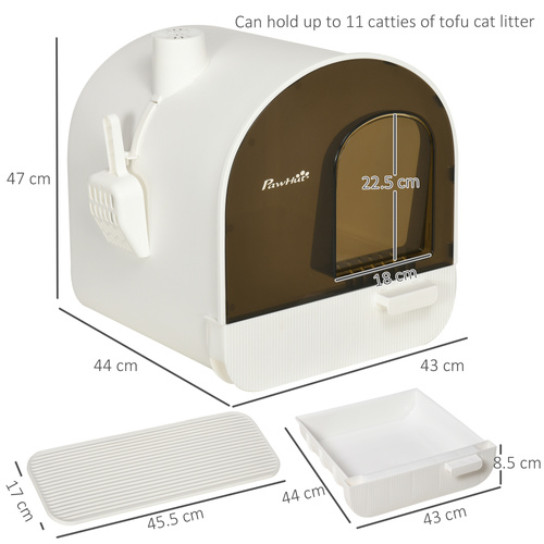 PawHut Hooded Cat Litter Box, Kitten Litter Tray, with Lid, Scoop, Filter, Flap Door