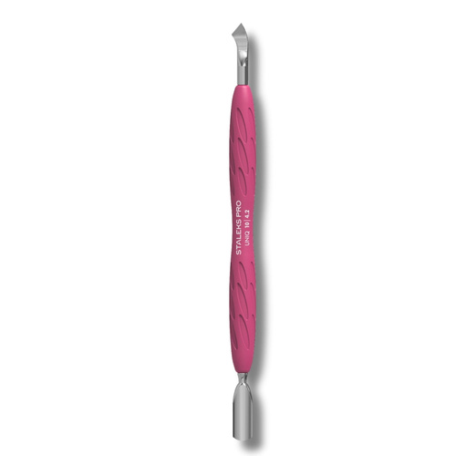 Staleks Pro UNIQ Kopytko do Manicure Gummy z Silikonową Rękojeścią UNIQ 10 TYPE 4.2 Popychacz Wąski Zaokrąglony i Ostrze Wygięte 1 Sztuka