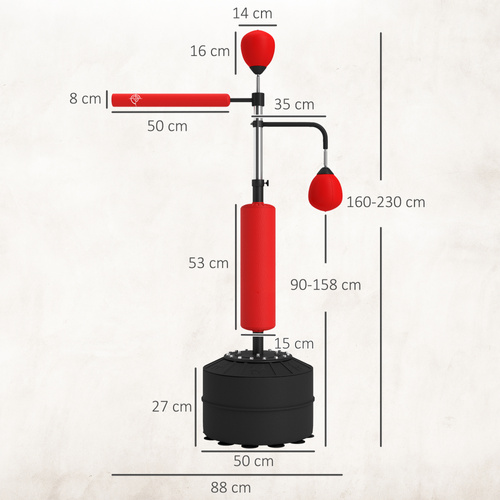 HOMCOM 4-in-1 Boxing Punching Bag, Freestanding with 2 Speed Bals, 360° Reflex Bar, 160-230cm Adjustable Height, Red