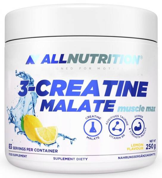 Allnutrition 3-Creatine Malate Jabłczan Kreatyny z Dodatkiem Tauryny i Witaminy B6 Lemon 250g