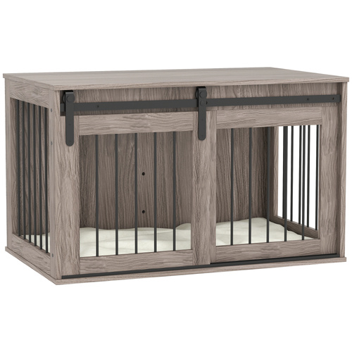 PawHut 98cm Dog Crate Furniture with Removable Cushion for Large Dogs - Brown
