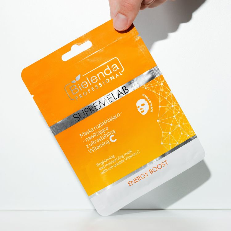 Bielenda SupremeLab Energy Boost Maseczka Rozświetlająco-Nawilżająca z Ultrastabilną Witaminą C 1 Sztuka