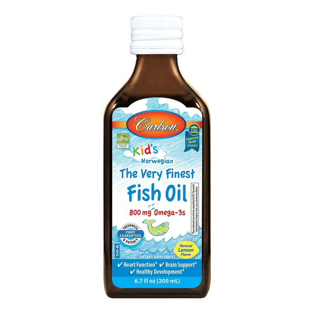 Carlson Labs Kid's The Very Finest Fish Oil Tran dla Dzieci Cytrynowy Na Prawidłowy Rozwój i Funkcje Mózgu 200ml