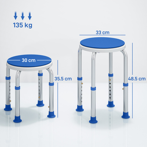 HOMCOM 360° Swivel Shower Chair, Height Adjustable Aluminium Shower Stool with Non-Slip Feet for Disabled, Elderly, Blue