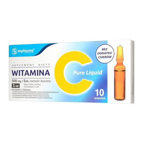 Witamina C Pure Liquid 500 mg/5ml, roztwór doustny w ampułkach, 10szt
