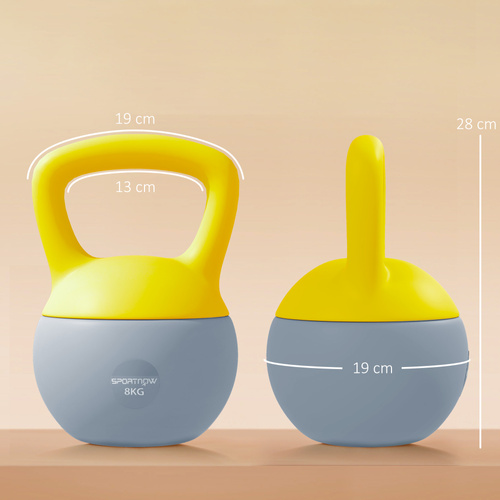 SPORTNOW 8KG Soft Kettlebell, Kettlebell with Non-Slip Handle for Home Gym, Weight Lifting, Strength Training, Yellow/Grey