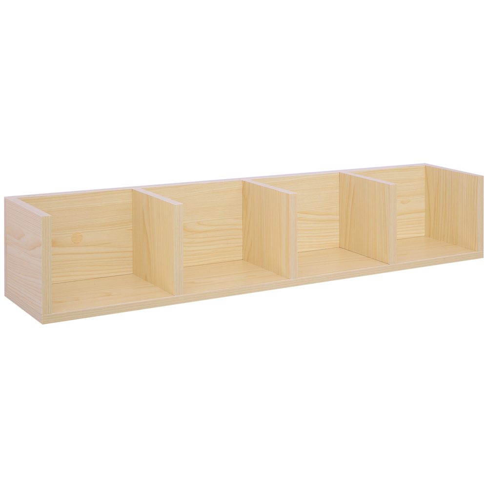 HOMCOM Wall Mount 84 CD / 56 DVD/Blu-ray/ Media Storage Rack 4 Cubes Wooden Shelf Organizer Unit Bookcase Display, Natural Wood Finish