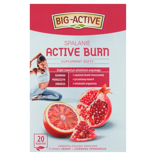 Big-Active Active Burn Spalanie Herbatka Ziołowo-Owocowa o Smaku Granat i Czerwona Pomarańcza 20x2g